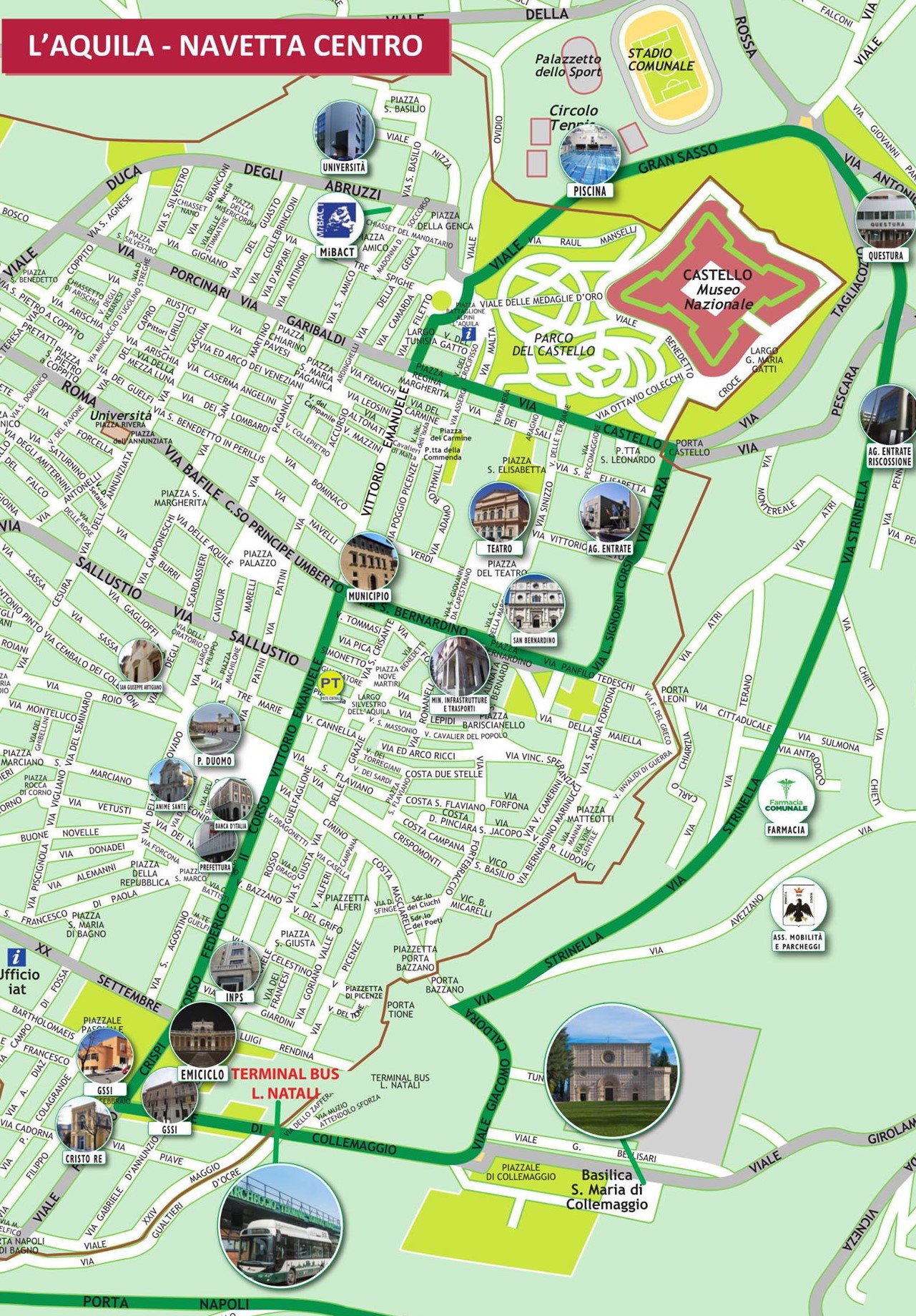 Map of the electric bus shuttle service