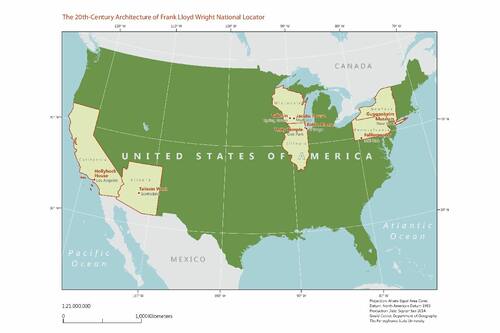 Frank Lloyd Wright Map Unesco World Heritage Centre - Document - The 20Th-Century Architecture Of Frank  Lloyd Wright - Maps Of The Inscribed Property