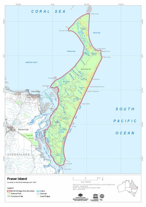 Fraser Island Topographic Map Unesco World Heritage Centre - Document - Fraser Island - Map Of The  Inscribed Property