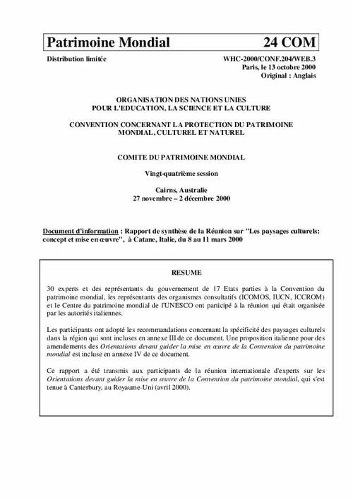 Unesco World Heritage Centre Document Rapport De Synthese De La Reunion Sur Les Paysages Culturels Concept Et Mise En Åuvre A Catane Italie Du 8 Au 11 Mars 2000