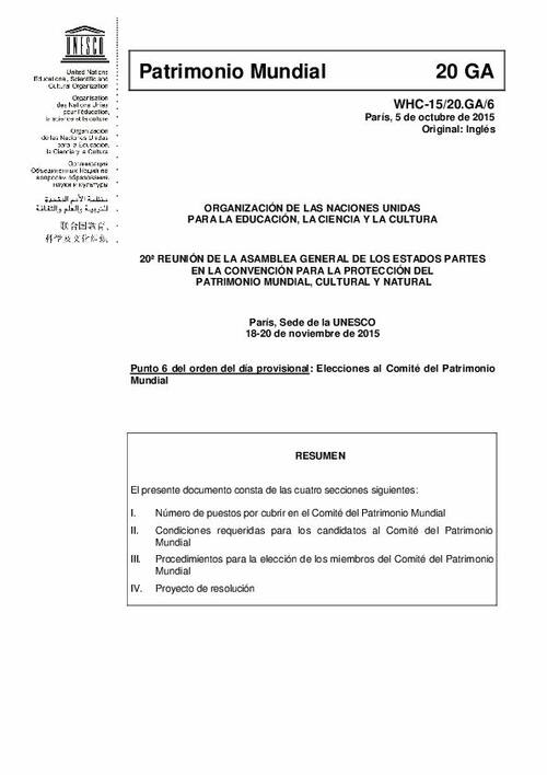 Unesco World Heritage Centre Document Elecciones Al Comite Del Patrimonio Mundial