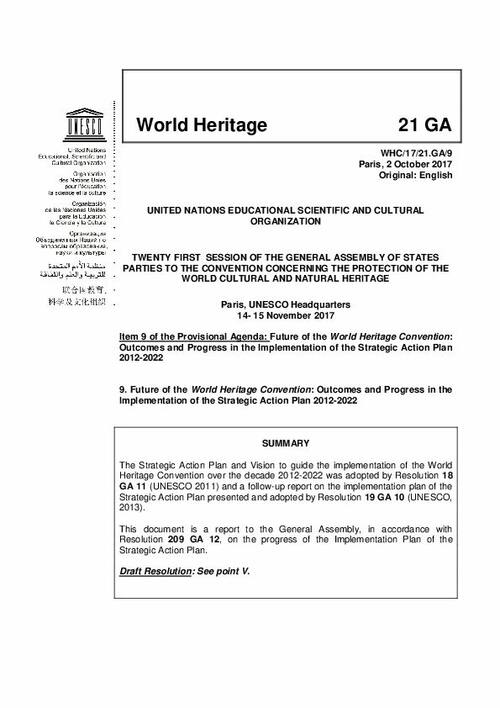 Unesco World Heritage Centre Document Future Of The World Heritage Convention Outcomes And Progress In The Implementation Of The Strategic Action Plan 12 22